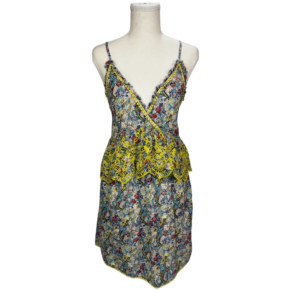Anthropologie Barok Embroidered Floral Mini Dress Euro Summer Resort M Babydoll - Picture 3 of 16